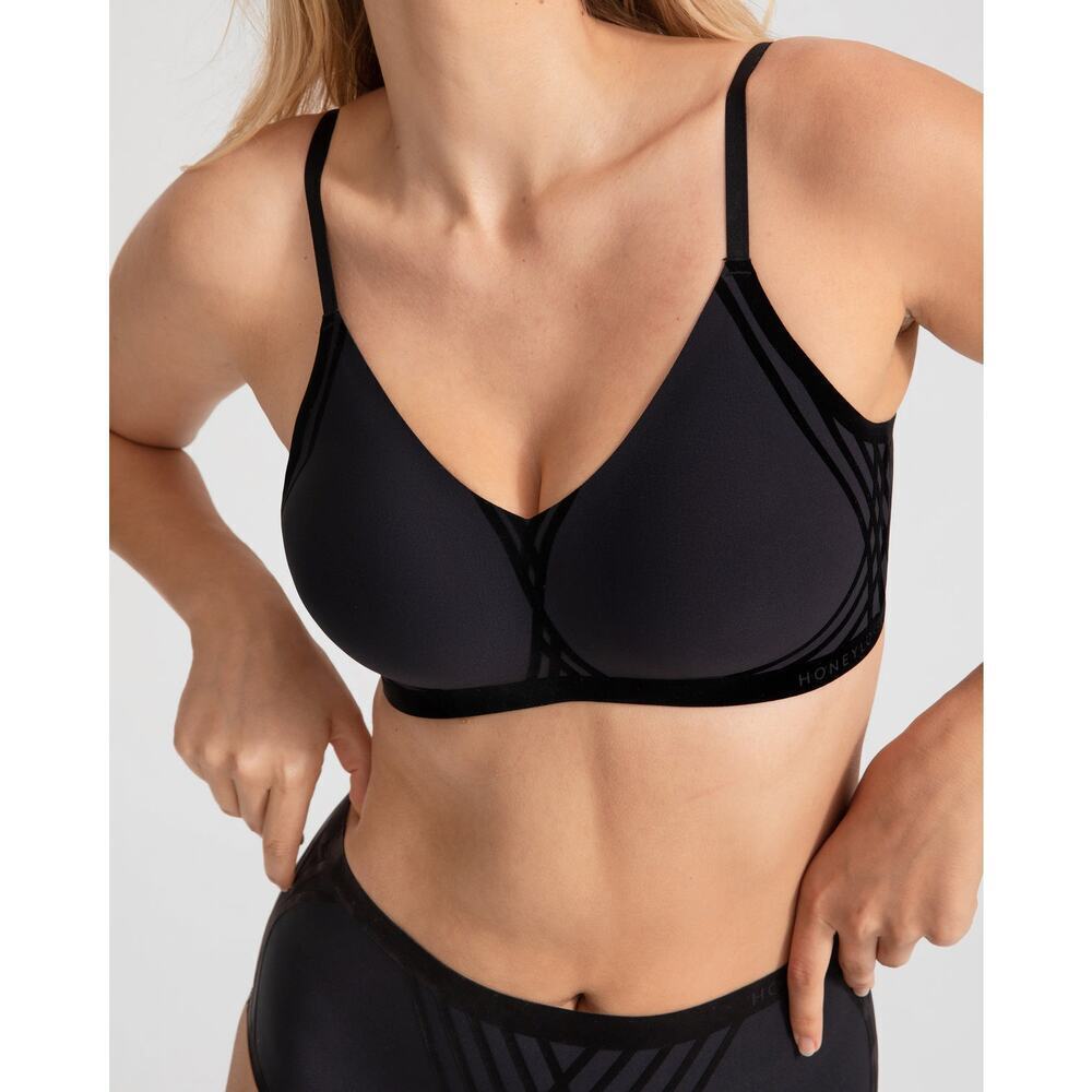Honeylove Silhouette LiftWear Wire Free Bra Women's in Vamp Black Size Large